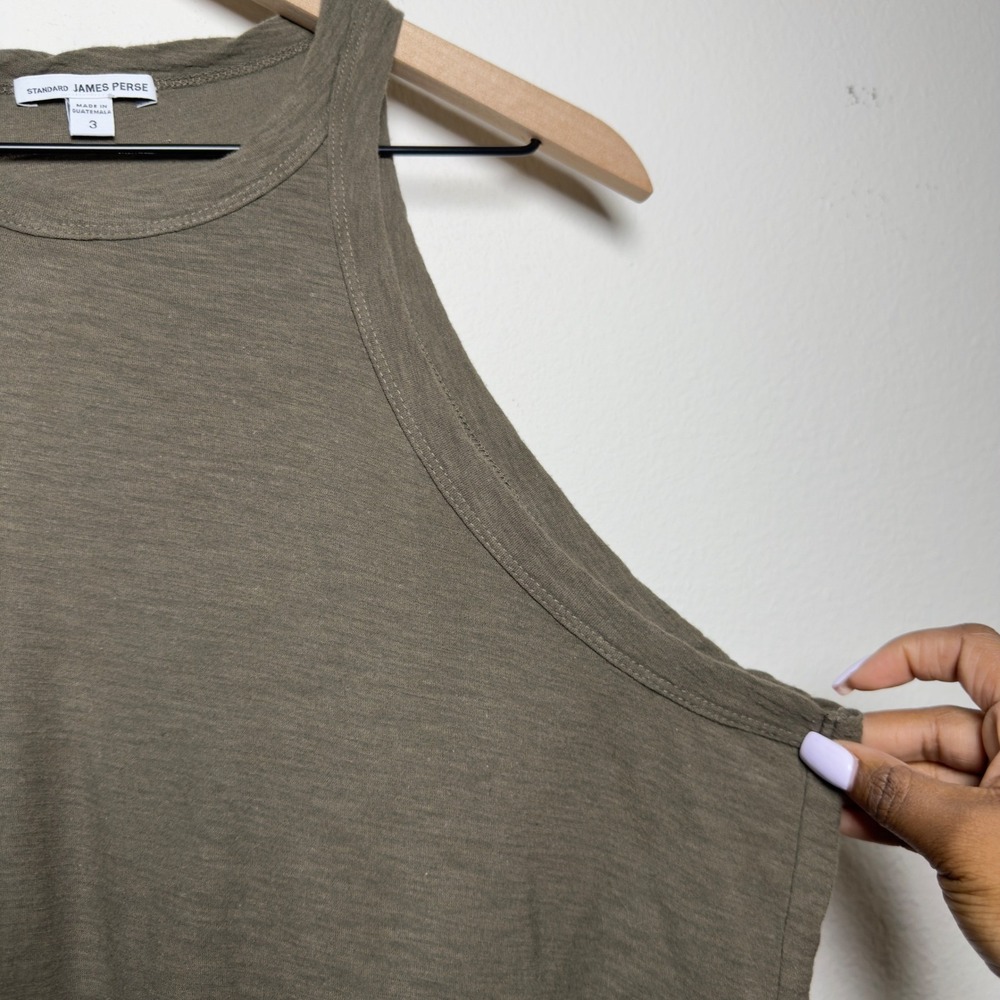 Standard James Perse Women 100% Cotton Tank Top 3 Green Platoon Cutaway Luxury‎ - Picture 6 of 6